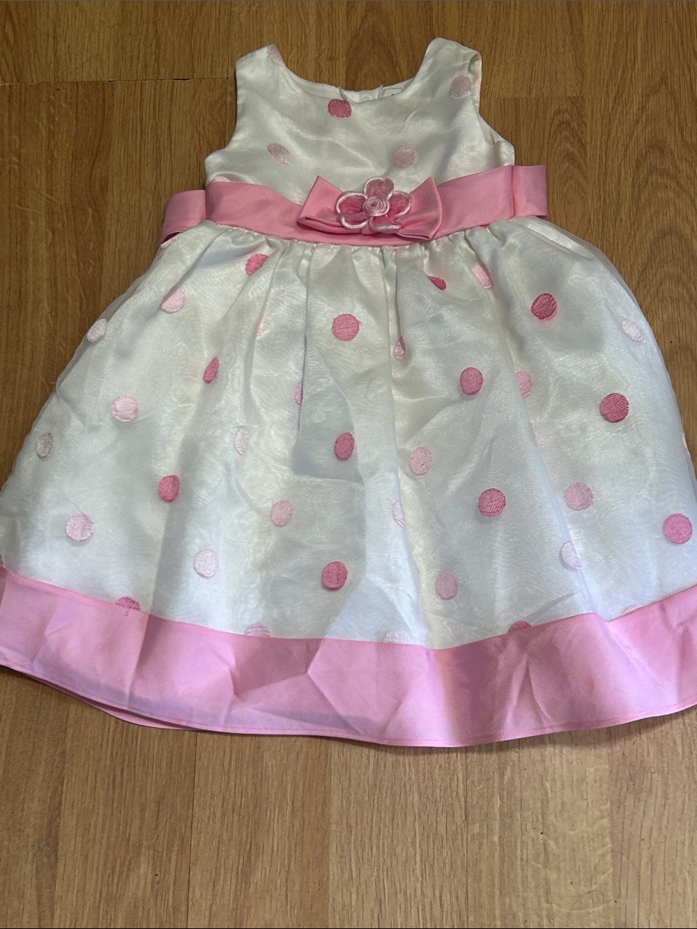 Youngland White and Pink Polka Dot Satin-Waist Party Dress Size 4T